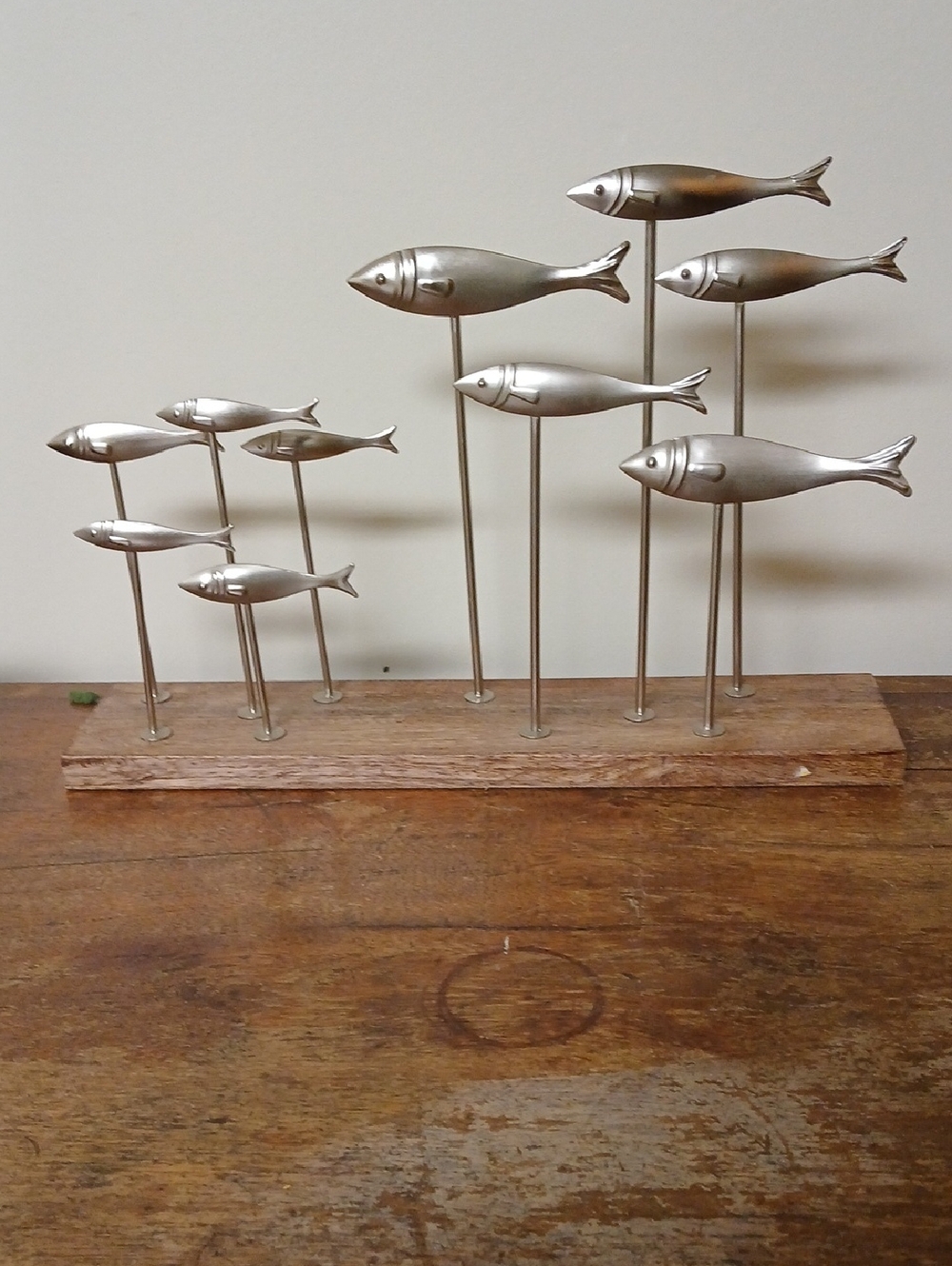 Silver Metal School of Fish Decorative Fish Sculpture